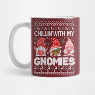 Chillin' With My Gnomes Funny Christmas Knitting Style Mug